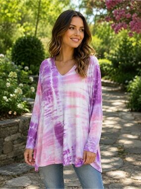 by JJ Tie-Dye Pink Lavender Tunic Tee NWT Size XL